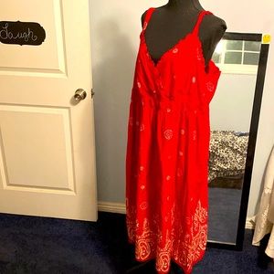 Red ivory paisley print midi dress